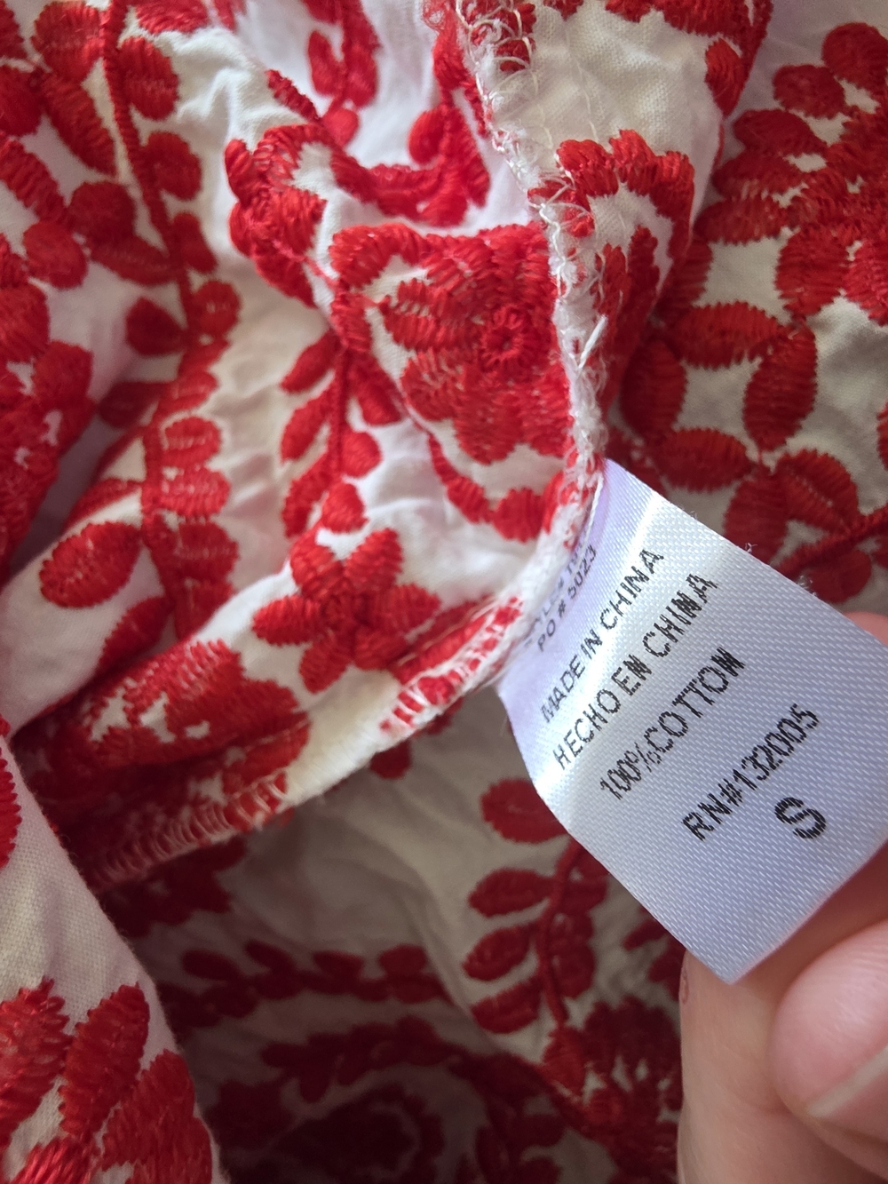 Entro Red White Embroidered Off Shoulder Peasant Blouse Boho Fiesta Top Size S - Picture 5 of 6